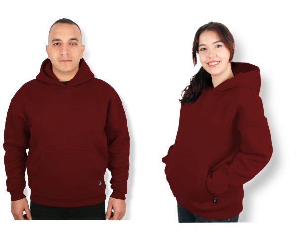 MUCEMU101 BORDO KAPŞONLU SWEATSHIRT OVERSIZE