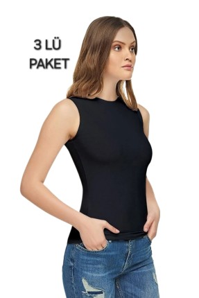MUCEMU106 3lü Tutku Elit Elastan Sıfır Kol Badi Siyah