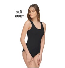MUCEMU107 3lü Tutku Modal Elastan Çıtçıtlı Badi Siyah