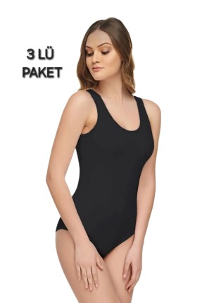 MUCEMU107 3lü Tutku Modal Elastan Çıtçıtlı Badi Siyah
