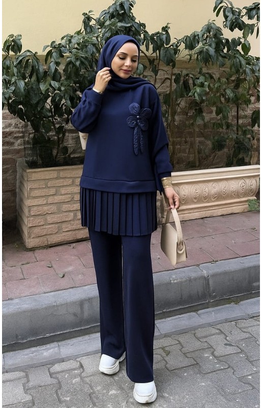 MUCEMU2228 ÇİÇEKLİ SKUBA TAKIM LACİVERT