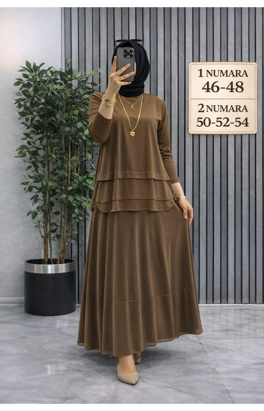 MUCEMU52 ETEKLİ TÜLLÜ SANDY TAKIM VİZON