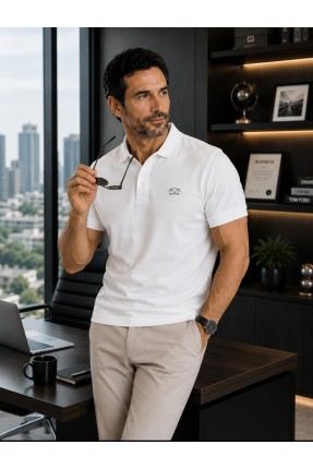 MUCEMU111 POLO YAKA BEYAZ UNISEX TİŞÖRT