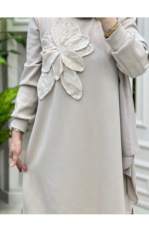 MUCEMU13109 BÜYÜK BEDEN ÇİÇEKLİ BEJ OYSHO TAKIM