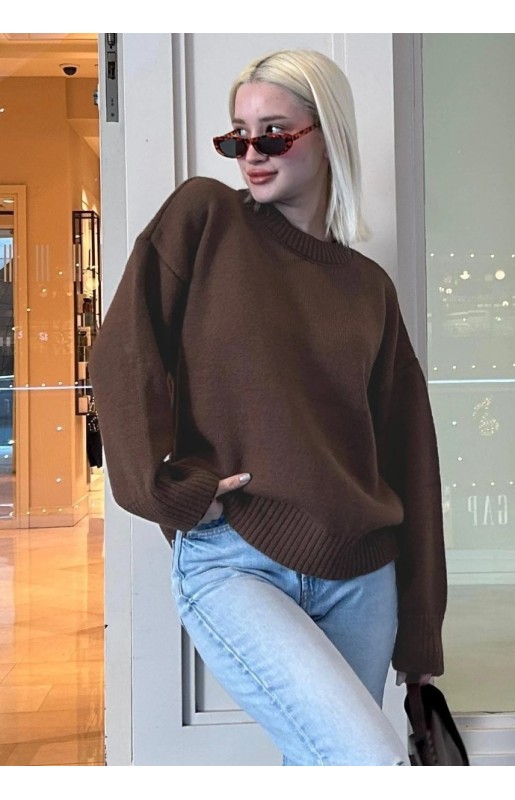 MUCEMU46 OVERSİZE TRİKO KAZAK KAHVERENGİ