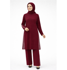MUCEMU48 BİYELİ TUNİK PANTOLON TAKIM BORDO