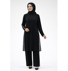 MUCEMU48 BİYELİ TUNİK PANTOLON TAKIM SİYAH