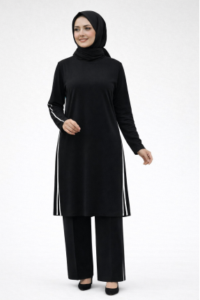 MUCEMU48 BİYELİ TUNİK PANTOLON TAKIM SİYAH